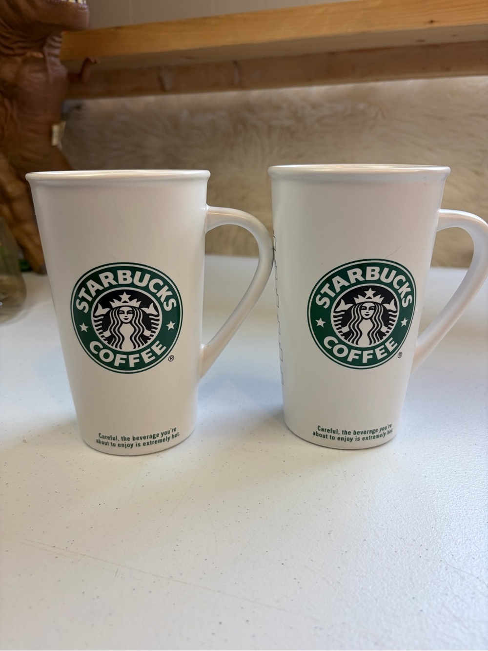 Starbucks Coffee 16oz Ceramic Latte Mug Cup Set 2 White Green Classic Logo
